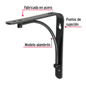 Ménsula reforzada negra 6 x 6', diseño alambrón, FIERO - Imagen 4