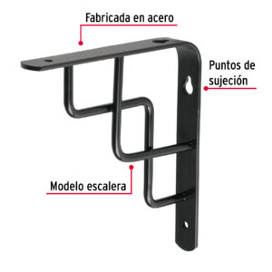 Ménsula reforzada negra 6 x 6', diseño escalera, FIERO - Imagen 4