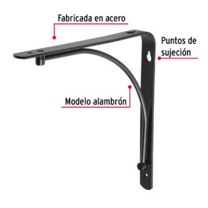 Ménsula reforzada negra 8 x 8', diseño alambrón, FIERO - Imagen 4