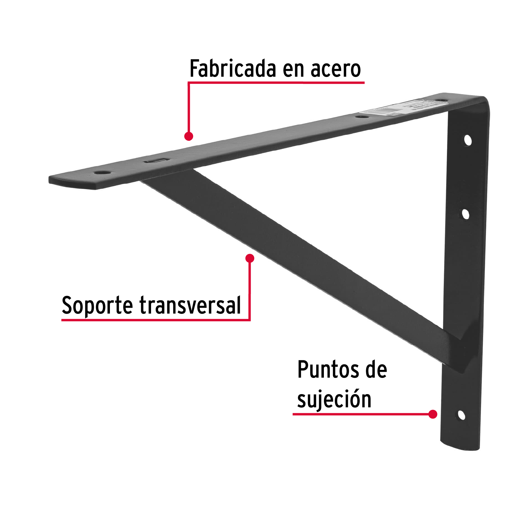 Ménsula reforzada de acero, negra, 10 x 16', FIERO - Imagen 4
