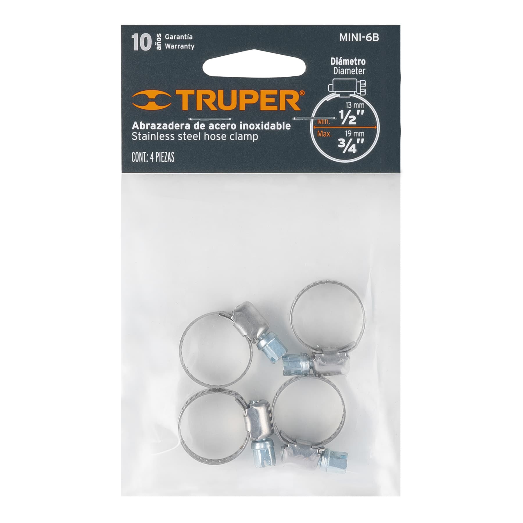 Bolsa con 4 mini abrazaderas sin fin # 6, 1/2 - 3/4', TRUPER - Imagen 7