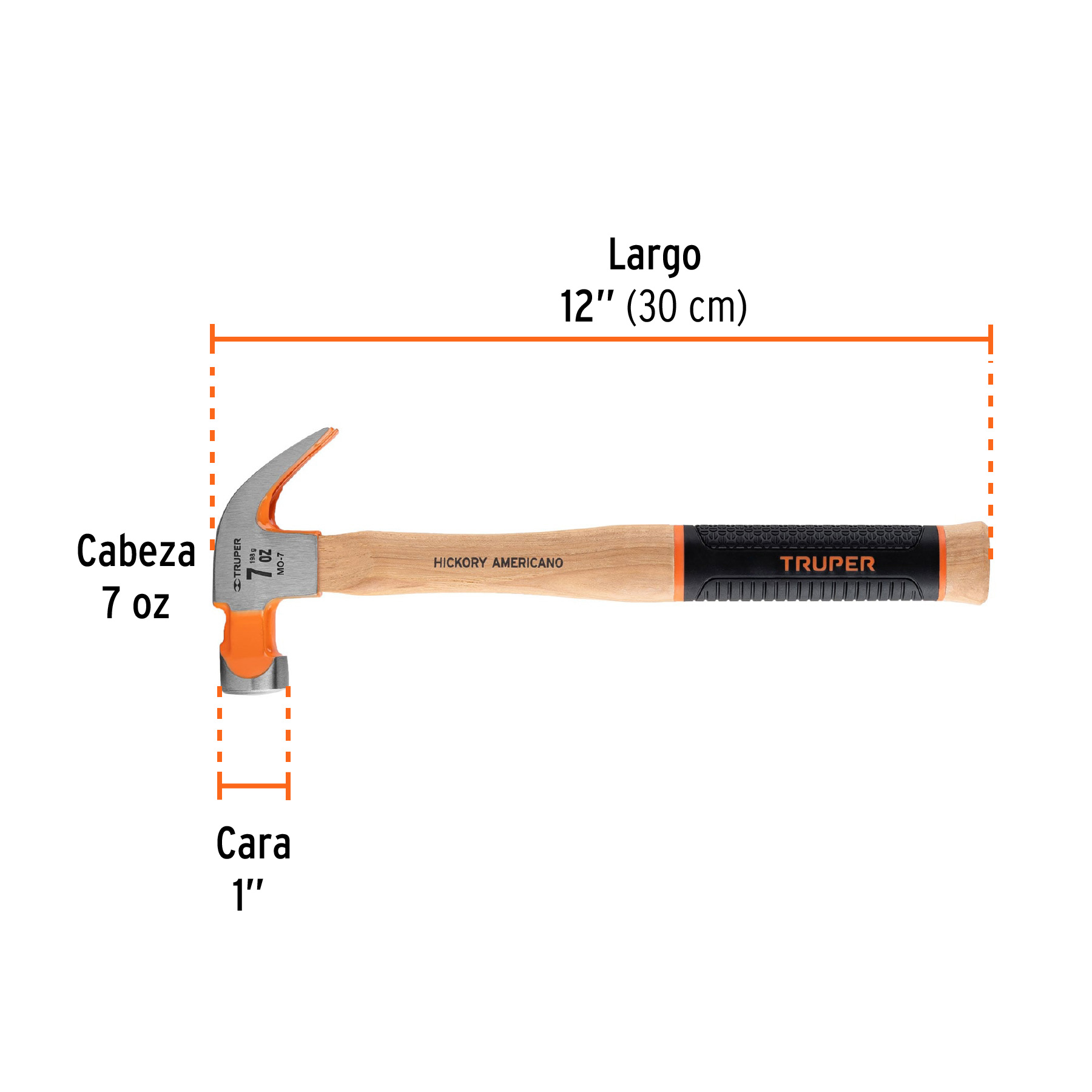 Martillo pulido 7 oz uña curva, mango hickory, TRUPER Grip - Imagen 4