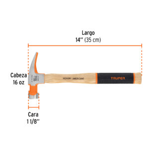Martillo pulido 16 oz uña recta, mango hickory, TRUPER Grip - Imagen 4