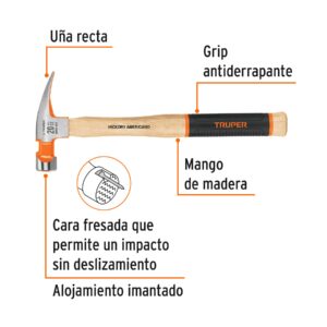 Martillo pulido 20 oz uña recta, boca fresada, TRUPER Grip - Imagen 3