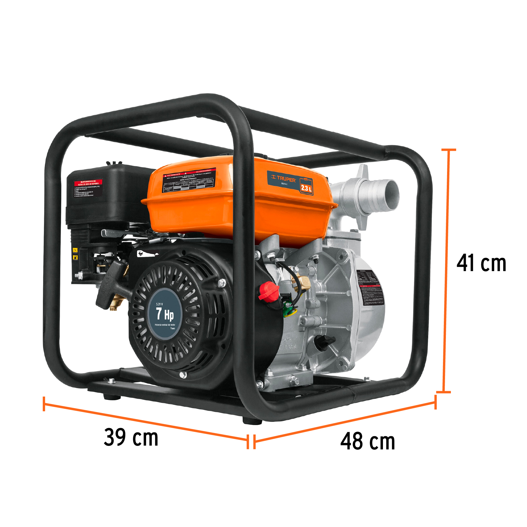 Motobomba autocebante 2'x2', gasolina 7HP, agrícola, TRUPER - Imagen 5