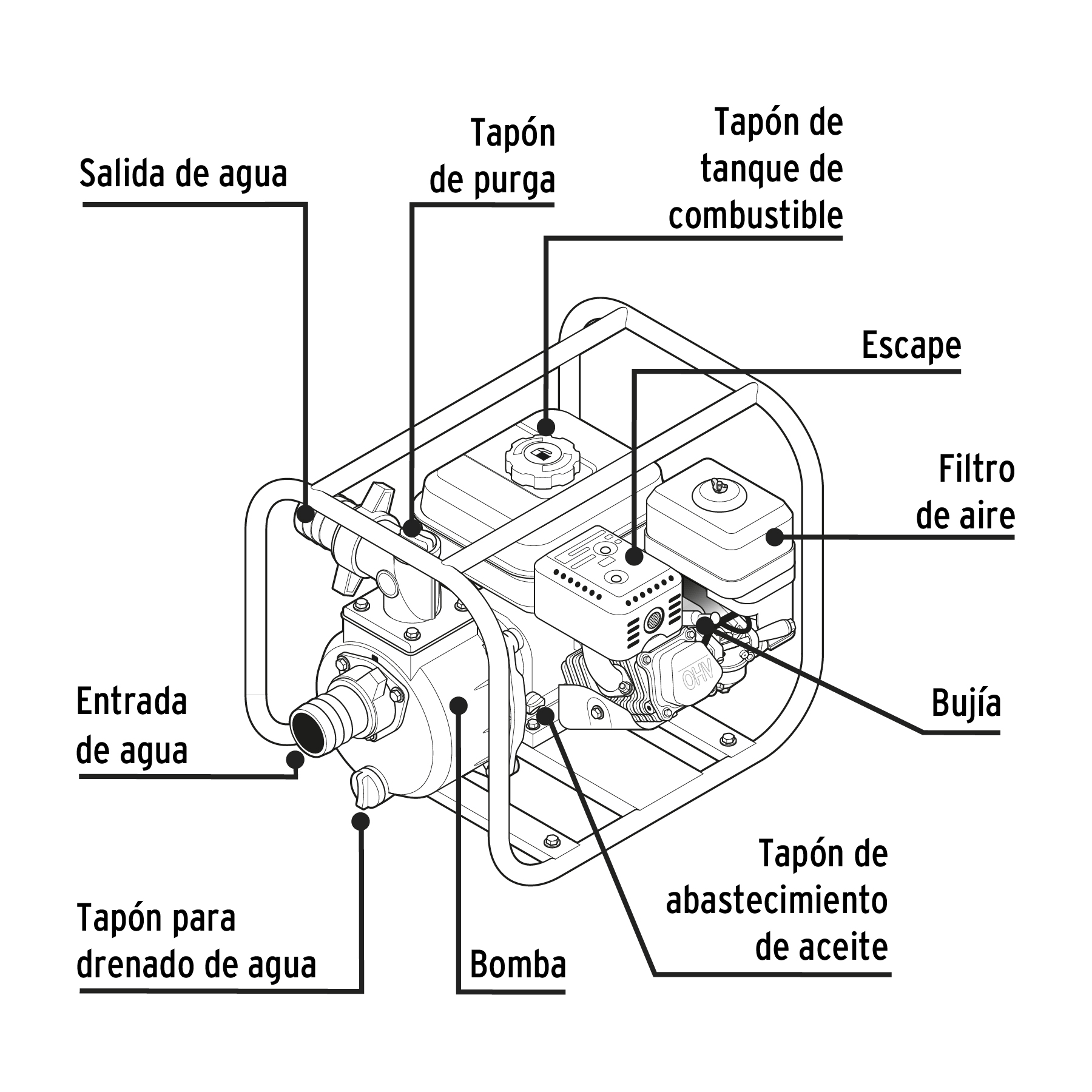 Motobomba autocebante 2'x2', gas. 6-1/2HP, agrícola, PRETUL - Imagen 4
