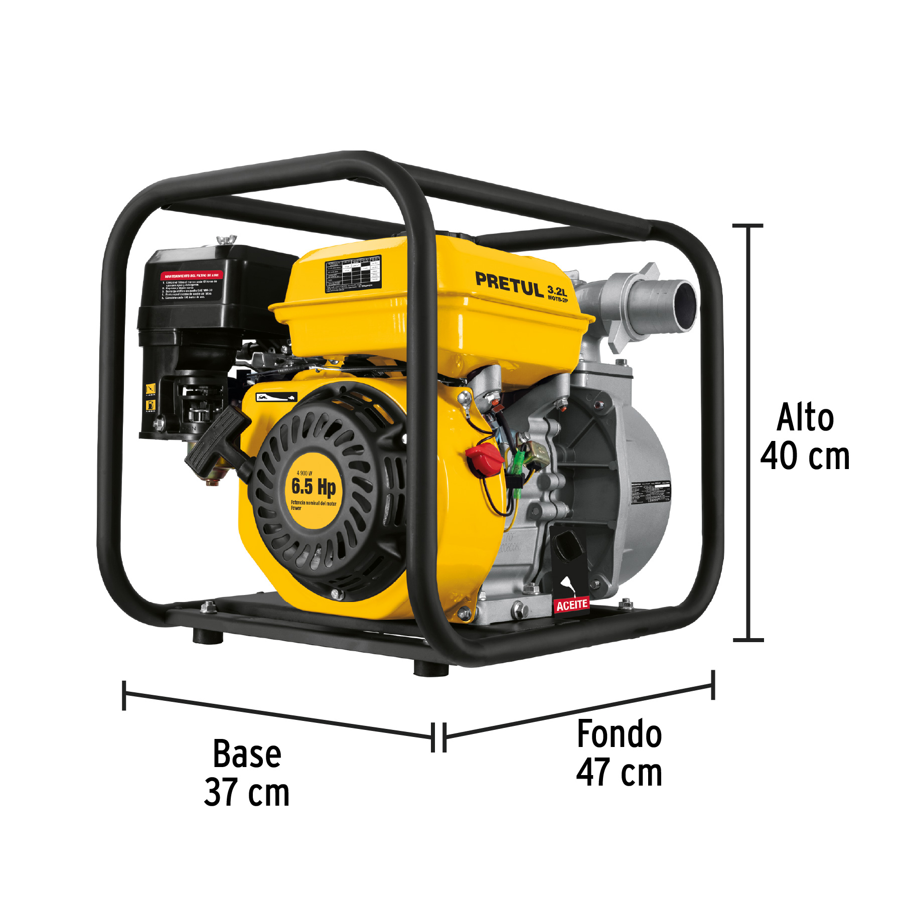 Motobomba autocebante 2'x2', gas. 6-1/2HP, agrícola, PRETUL - Imagen 5