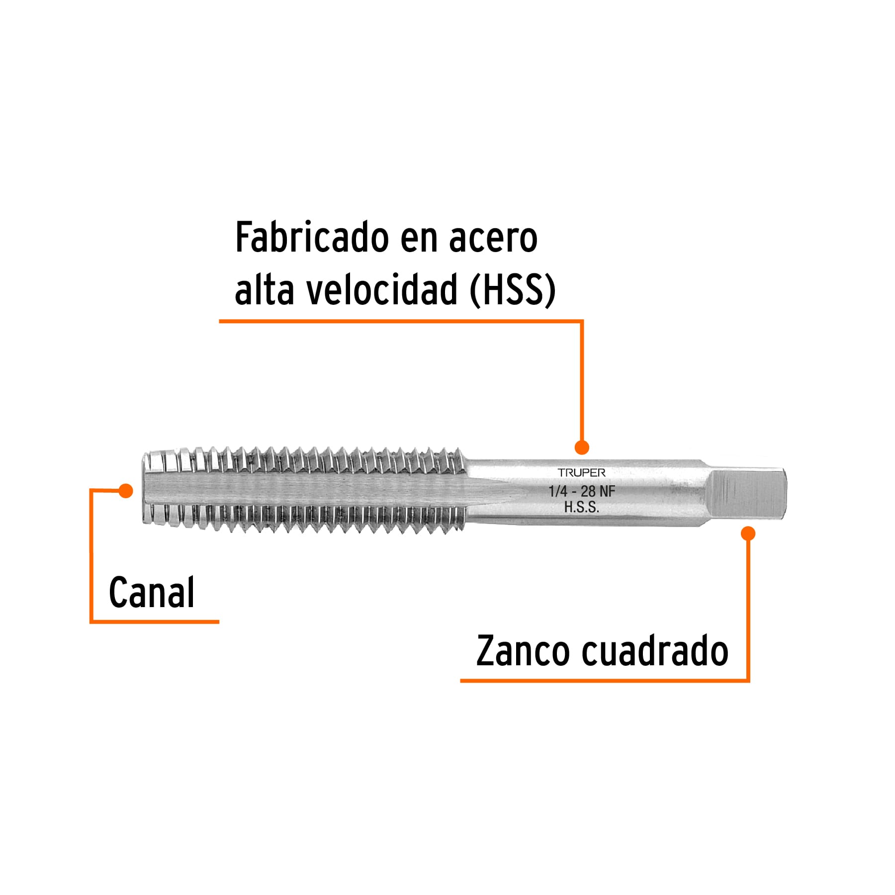 Machuelo semicónico 1/4' x 28 cuerda fina, TRUPER - Imagen 3