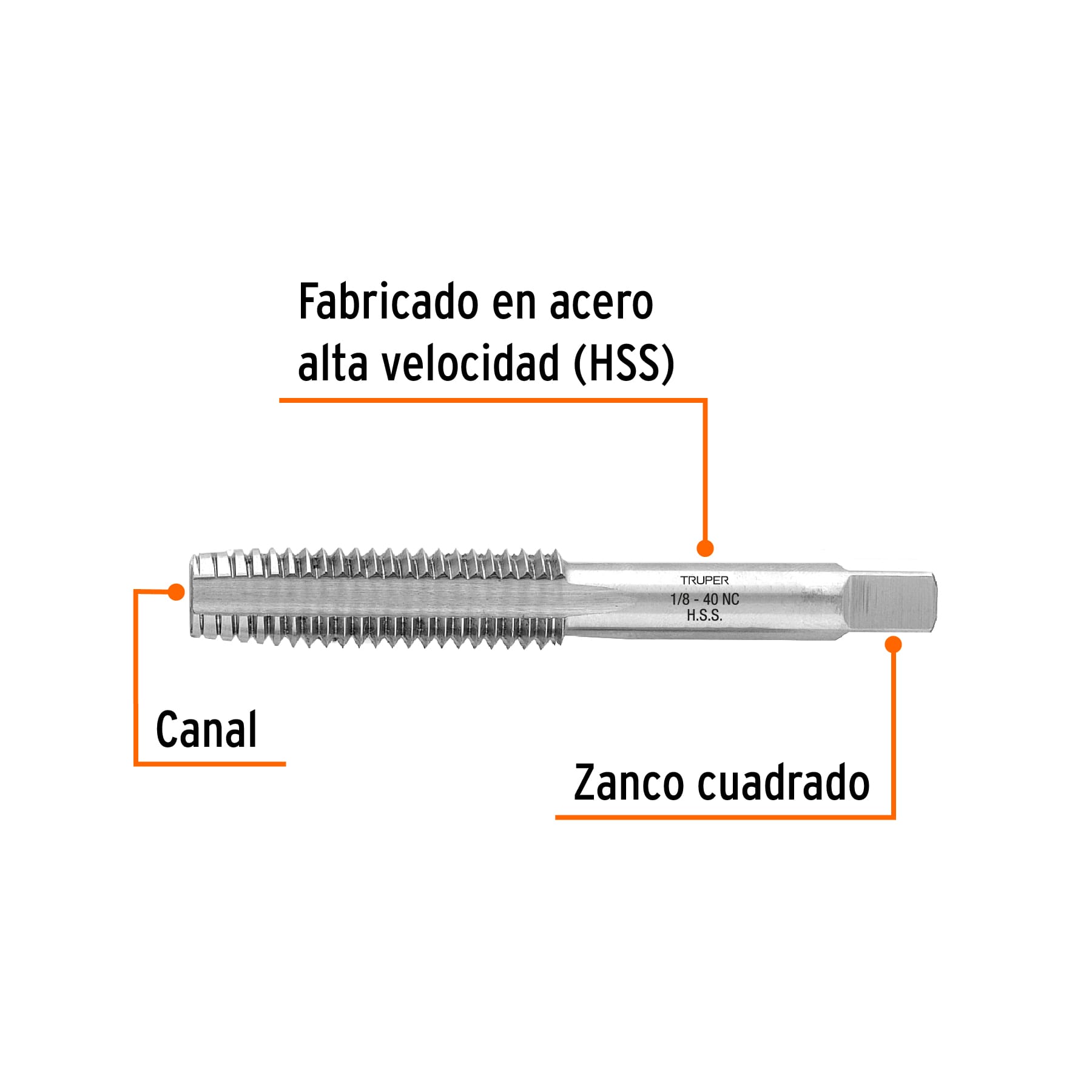 Machuelo semicónico 1/8' x 40 cuerda gruesa, TRUPER - Imagen 3