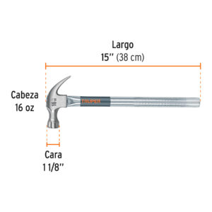 Martillo tubular pulido 16 oz uña curva, TRUPER - Imagen 4