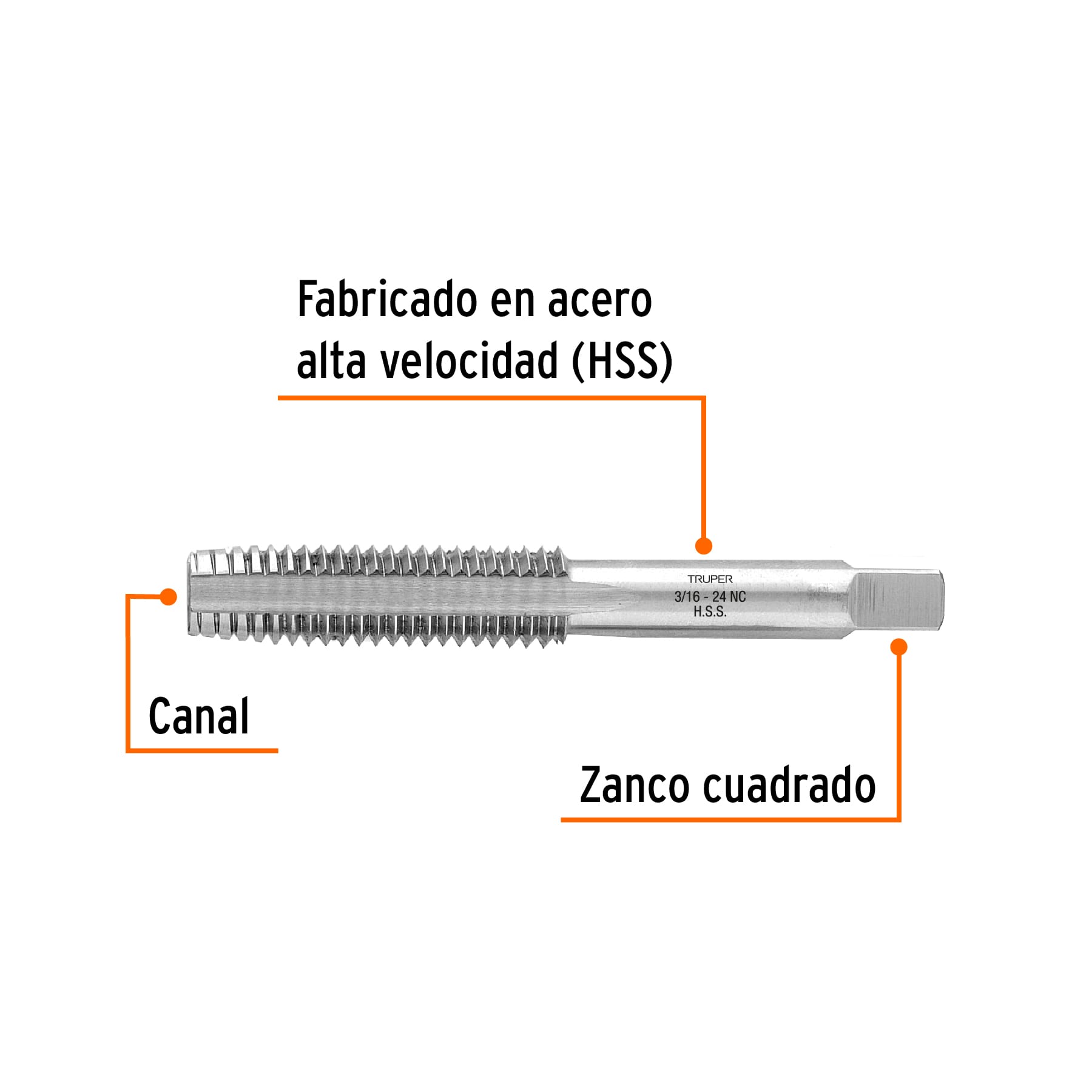Machuelo semicónico 3/16' x 24 cuerda gruesa, TRUPER - Imagen 3