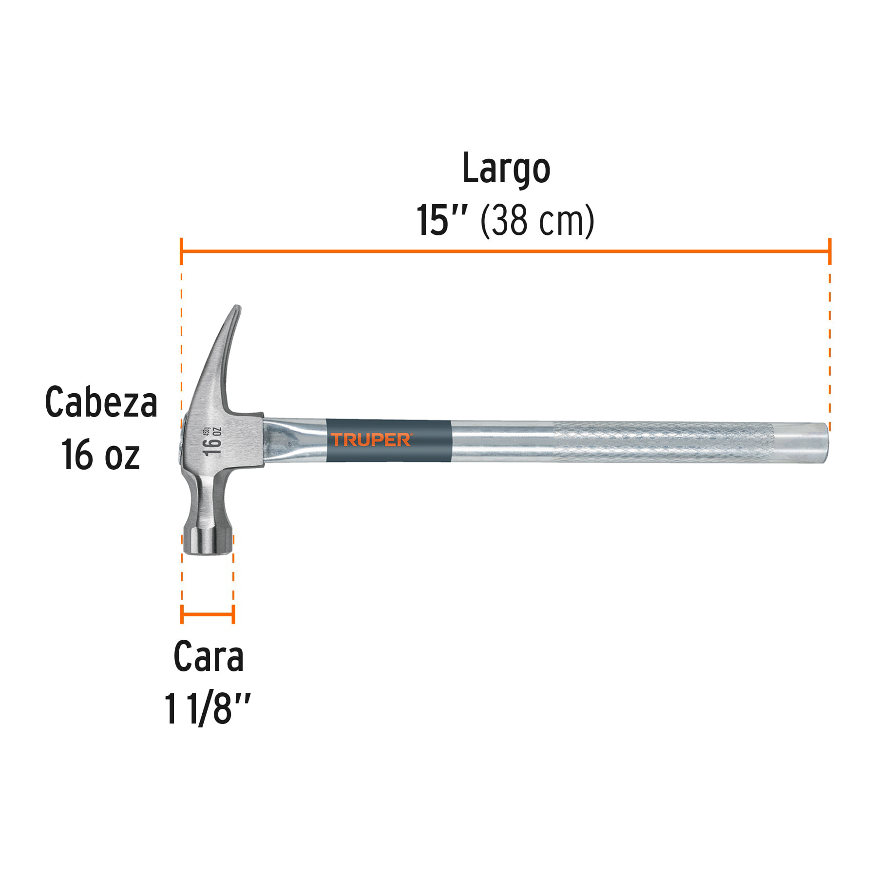 Martillo tubular pulido 16 oz uña recta, TRUPER - Imagen 4