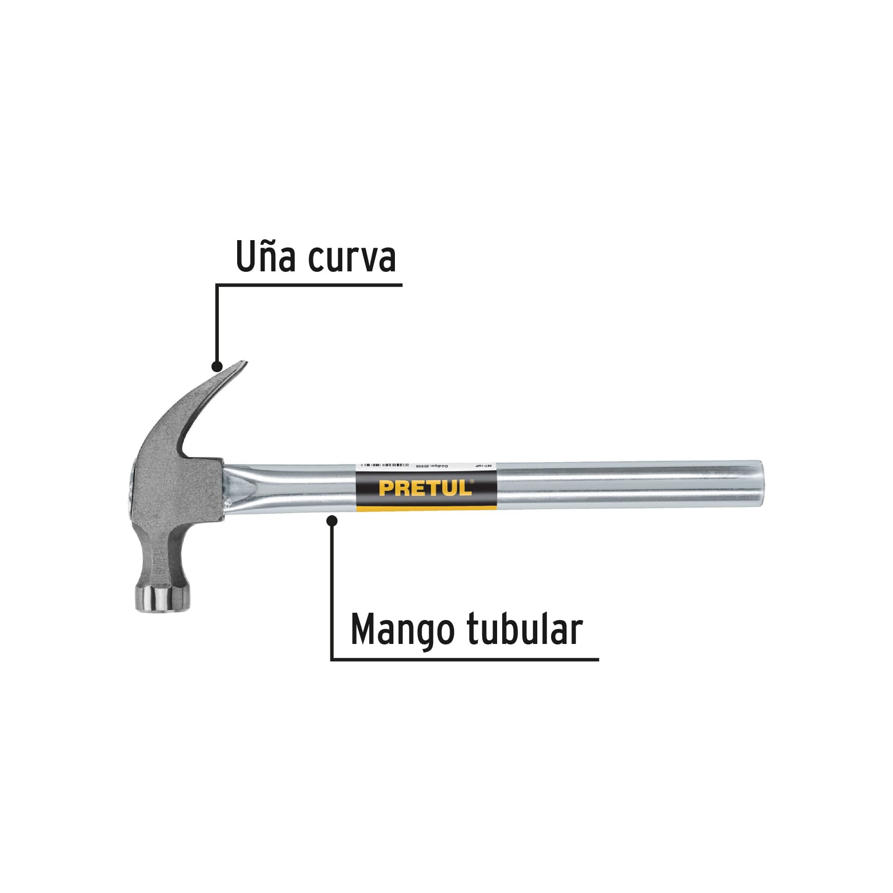 Martillo uña recta 16 oz, mango tubular, PRETUL - Imagen 3