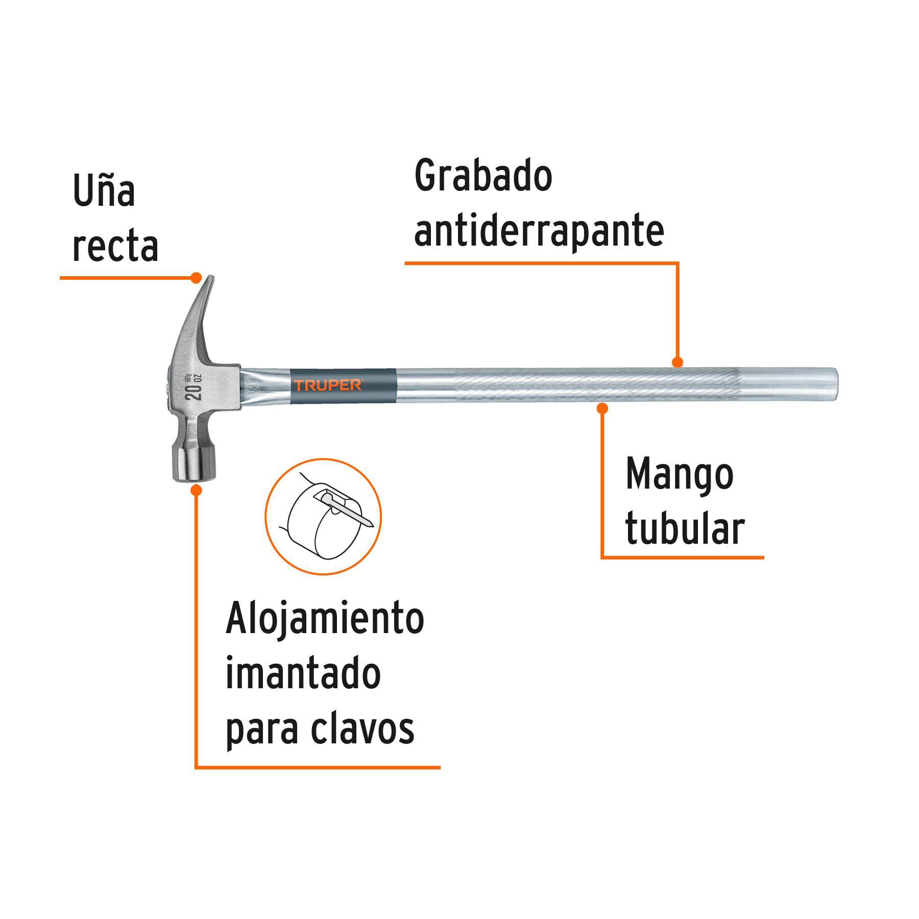 Martillo tubular pulido 20 oz alojamiento imantado uña recta - Imagen 3