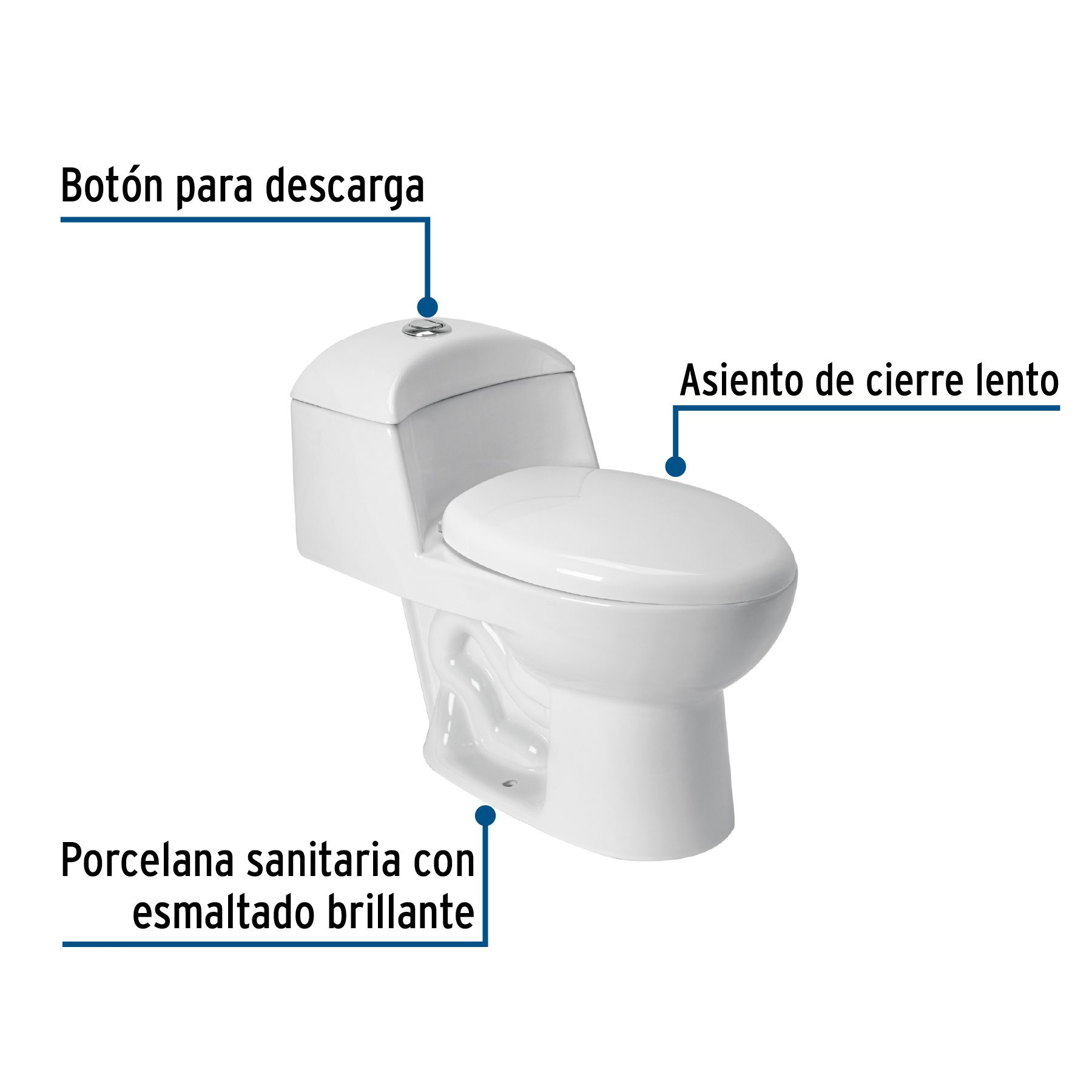 Sanitario one piece alargado de porcelana, blanco, FOSET - Imagen 3