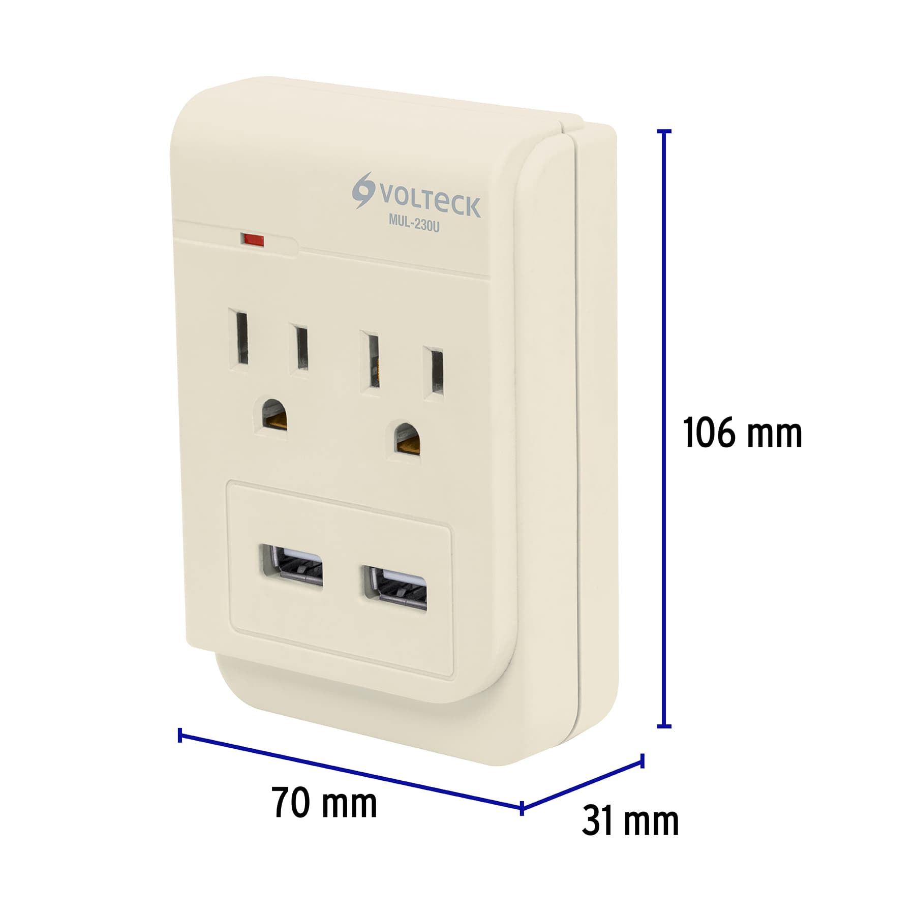Multicontacto, 2 entradas y 2 entradas USB, 2 polos + tierra - Imagen 4