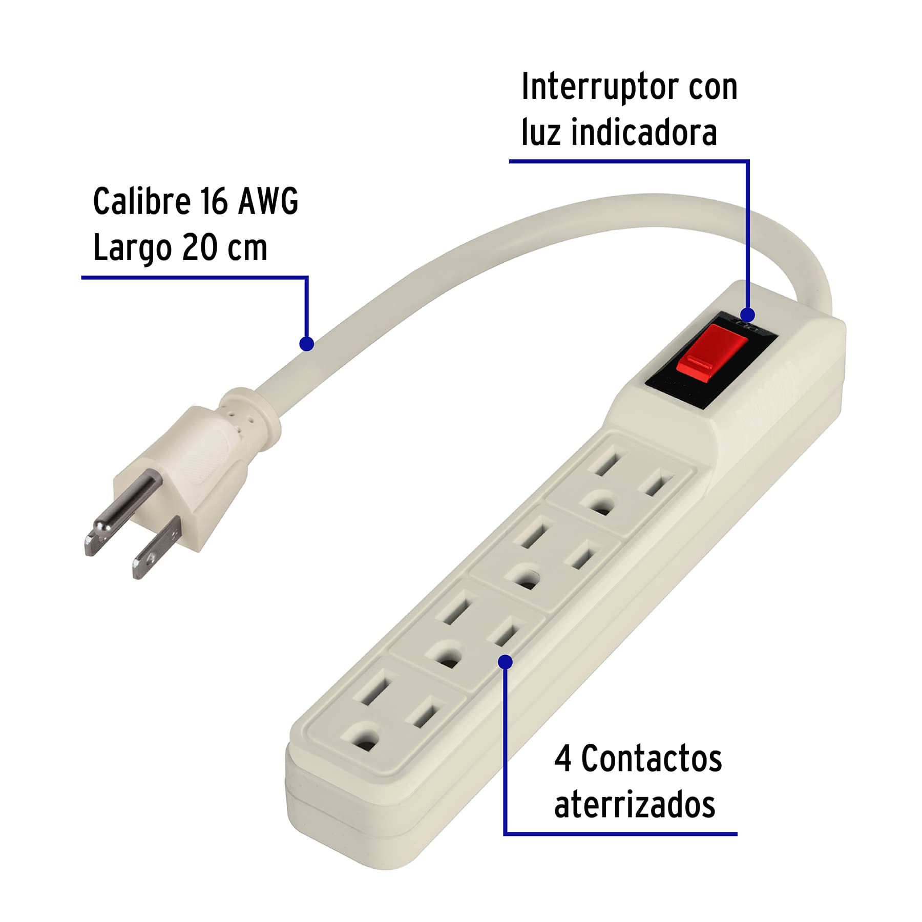 Multicontacto económico 4 entradas, blanco, VOLTECK - Imagen 3