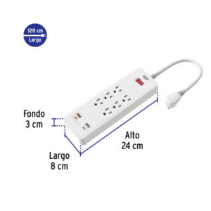 Multicontacto 6 entradas, 2 USB A + 2 USB C, blanco, VOLTECK - Imagen 4