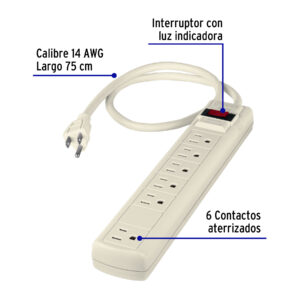 Multicontacto 14 AWG 6 entradas supresor de picos 450 joules - Imagen 3