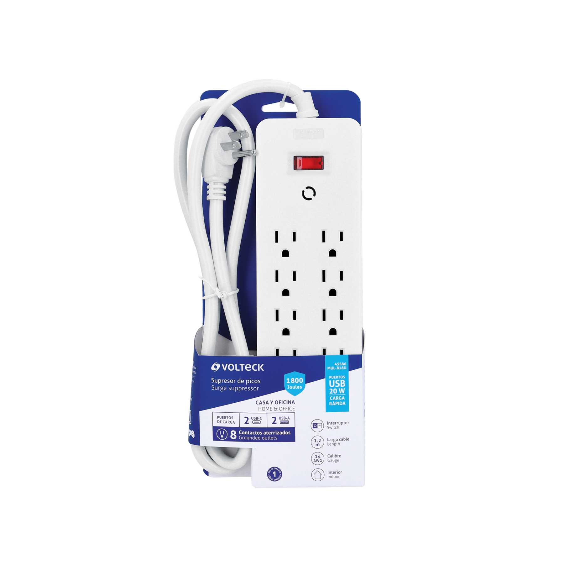 Multicontacto 8 entradas, 2 USB A + 2 USB C, blanco, VOLTECK - Imagen 5