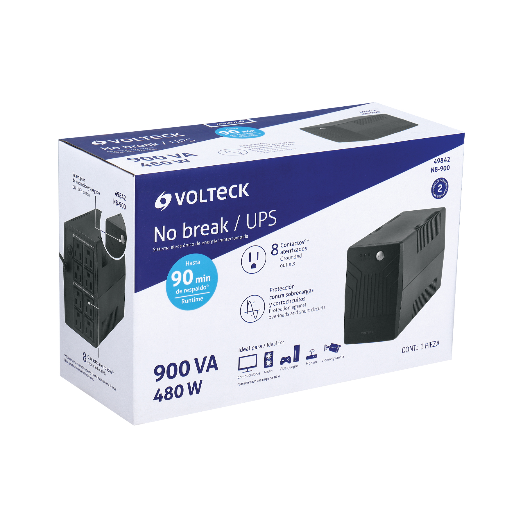 No Break 900 VA / 480 W con 8 contactos, VOLTECK - Imagen 6