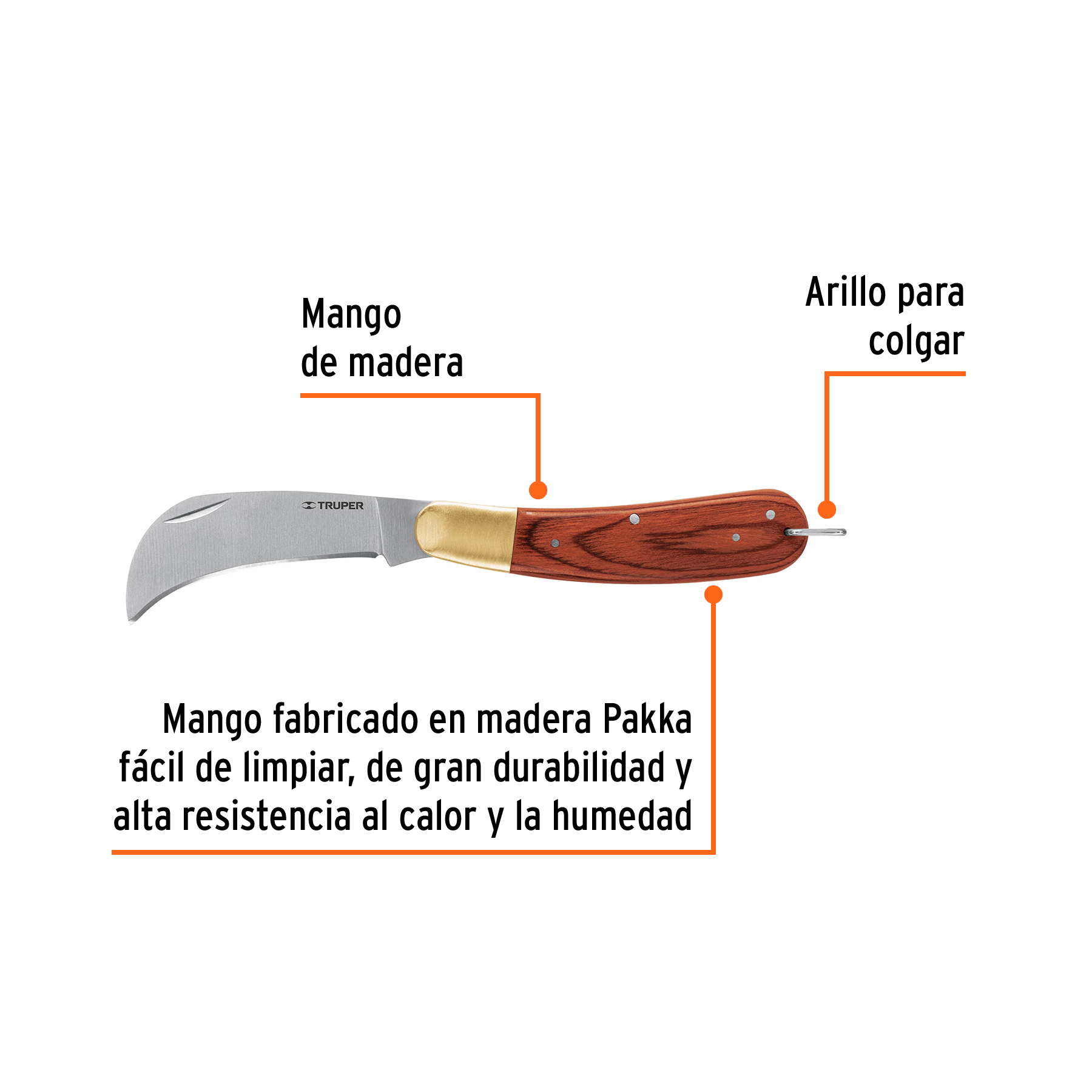 Cuchillo abatible 8' para electricista mango madera, TRUPER - Imagen 3