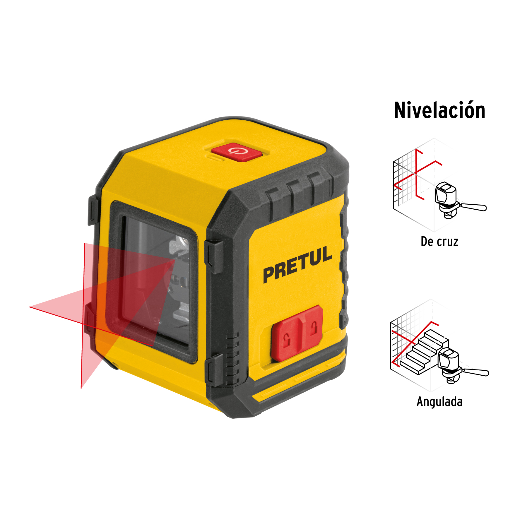 Nivel láser rojo, alcance 5 m, de pilas, PRETUL - Imagen 4