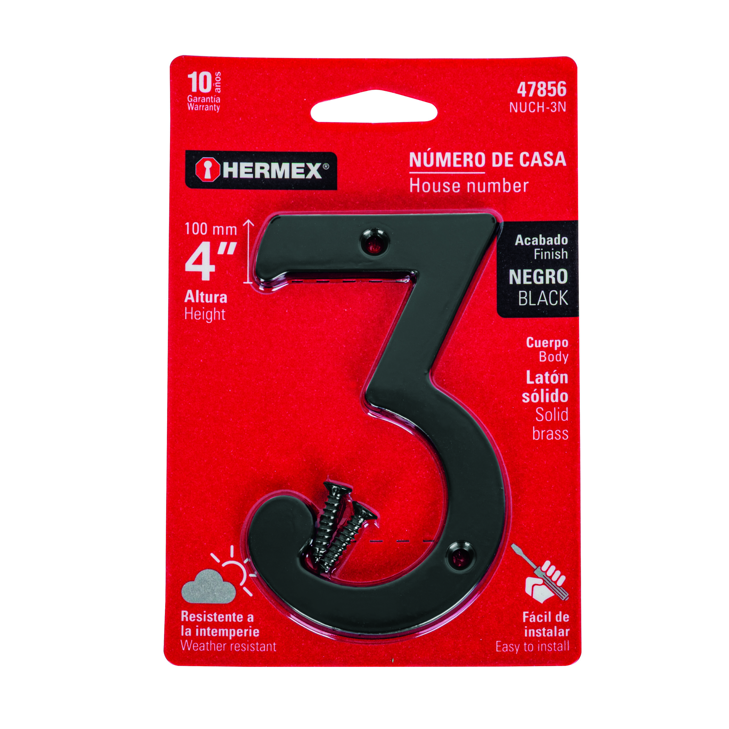 Número 3 de latón sólido 4', negro, HERMEX - Imagen 5