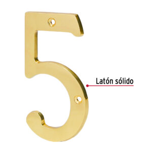 Número 5 de latón sólido 4', latón brillante, HERMEX - Imagen 3