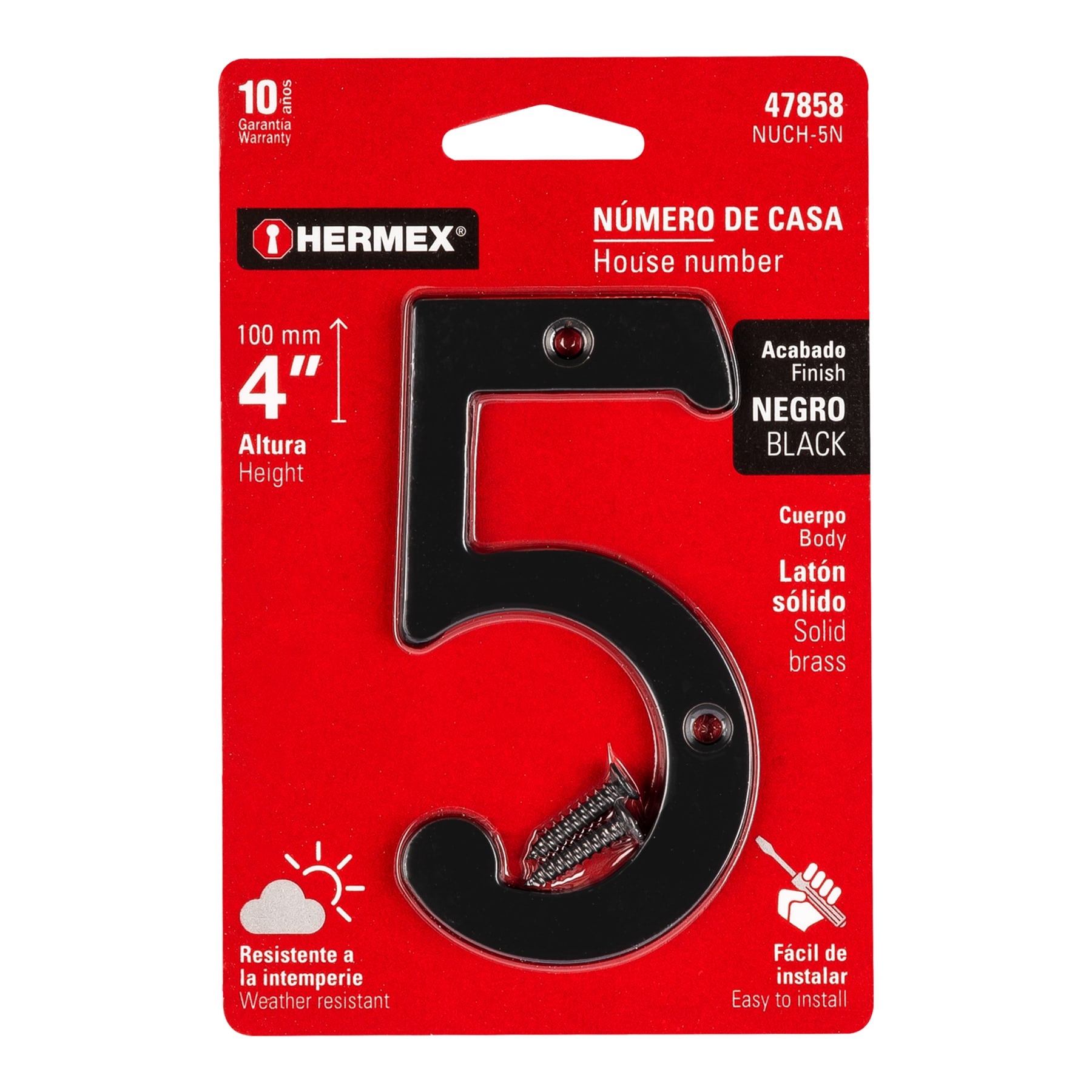 Número 5 de latón sólido 4', negro, HERMEX - Imagen 5