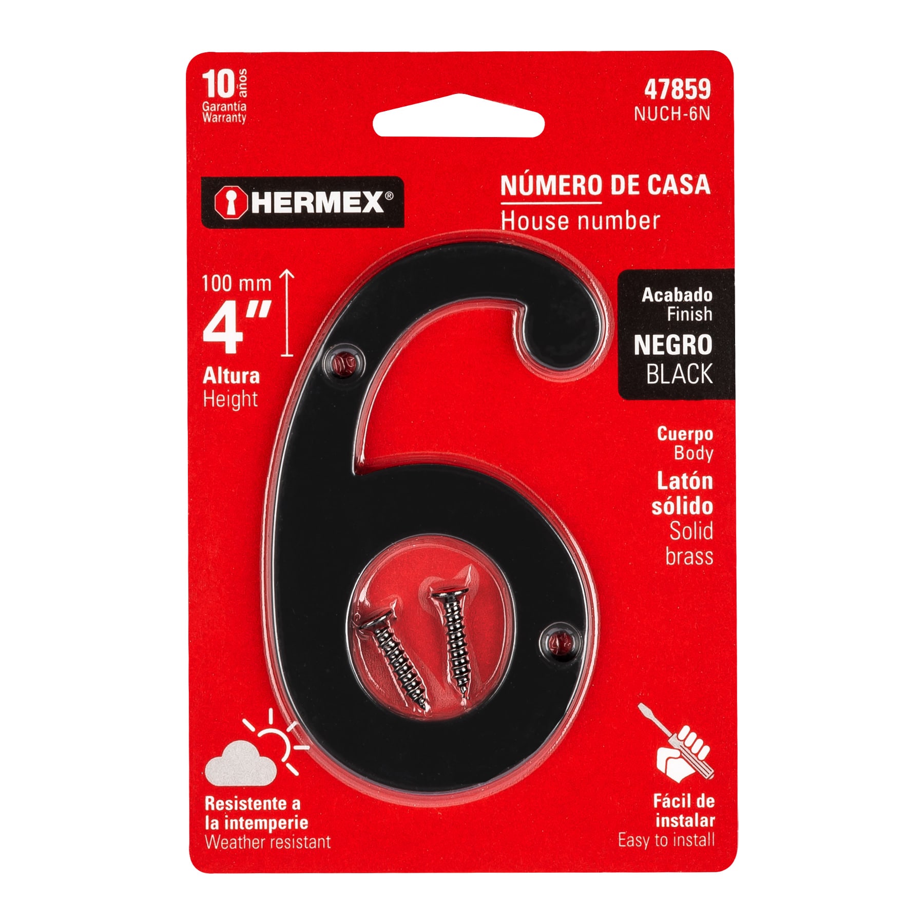 Número 6 de latón sólido 4', negro, HERMEX - Imagen 5