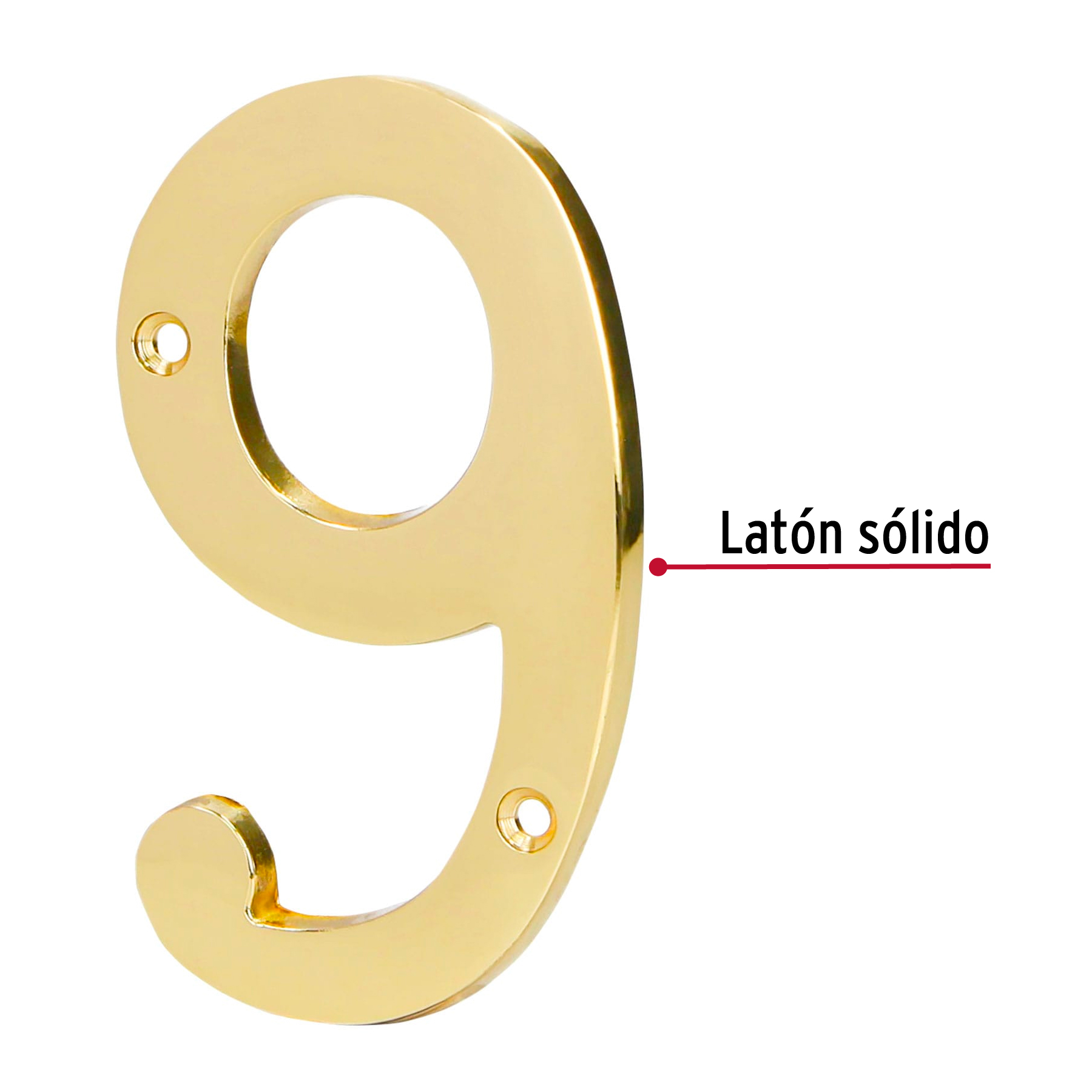 Número 9 de latón sólido 4', latón brillante, HERMEX - Imagen 3