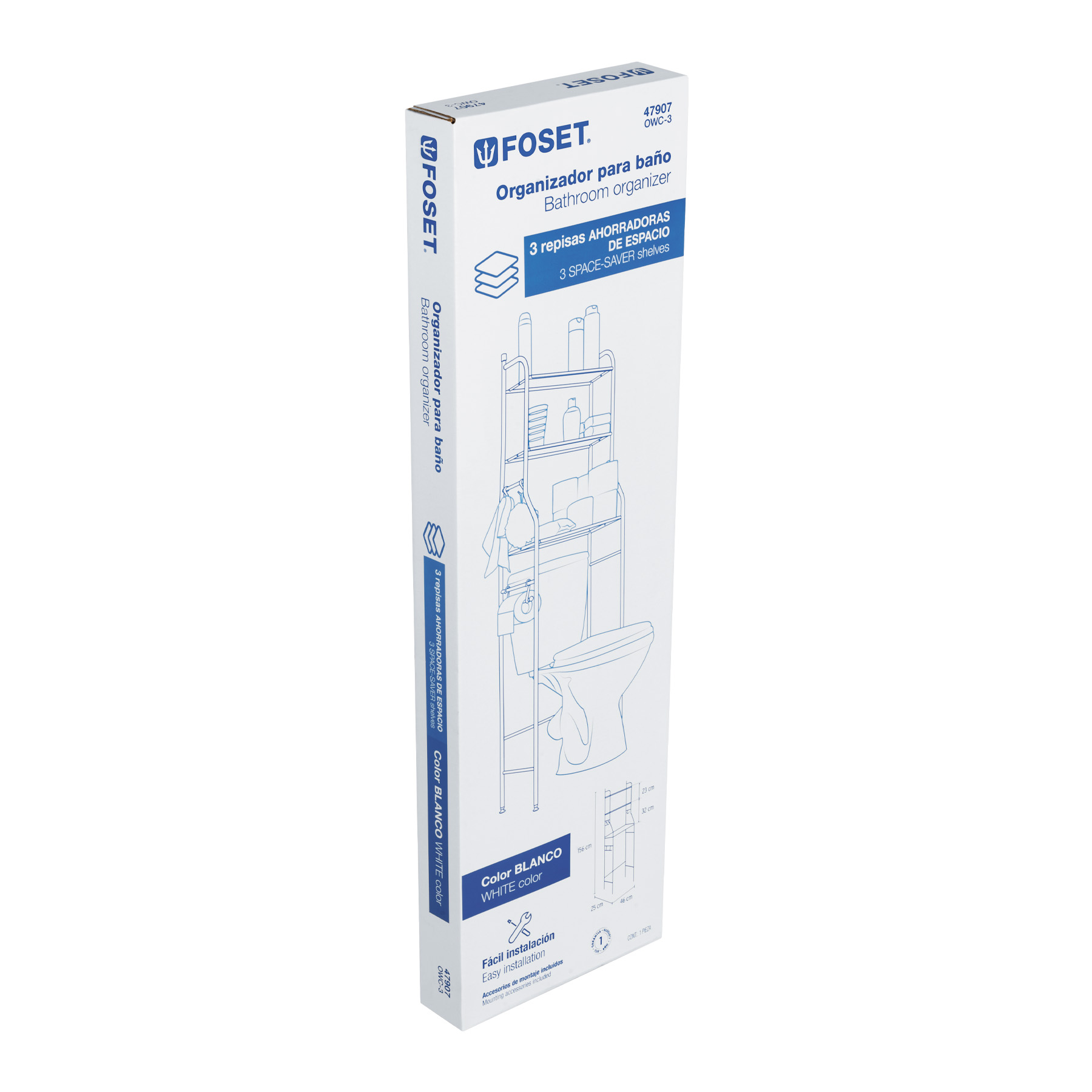 Mueble organizador blanco para baño con 3 repisas, FOSET - Imagen 7