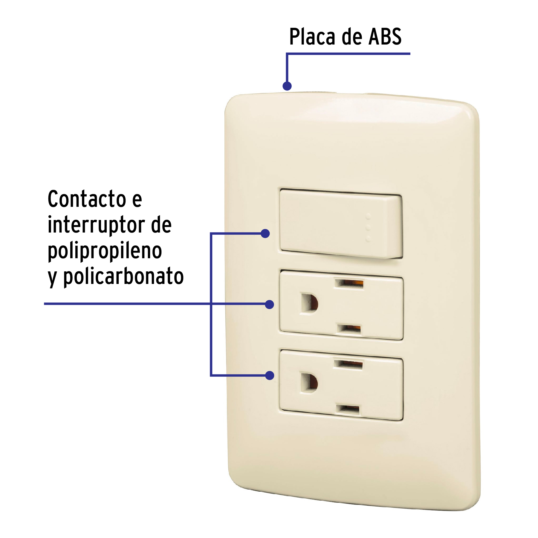 Placa armada 2 contactos e interruptor,marfil,línea Italiana - Imagen 3