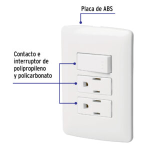 Placa armada 2 contactos e interruptor,blanco,línea Italiana - Imagen 3