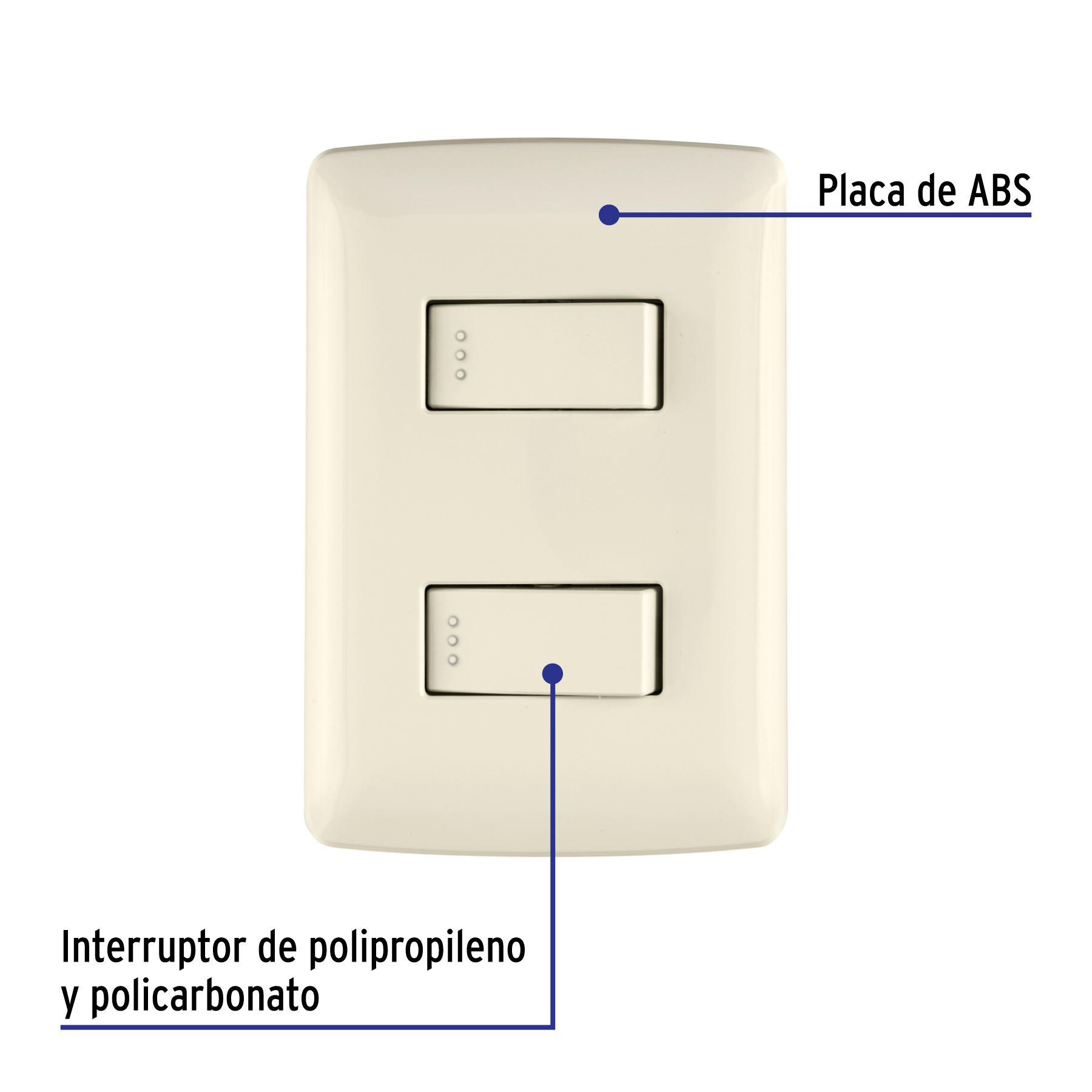 Placa armada 2 interruptores sencillos marfil,línea Italiana - Imagen 3