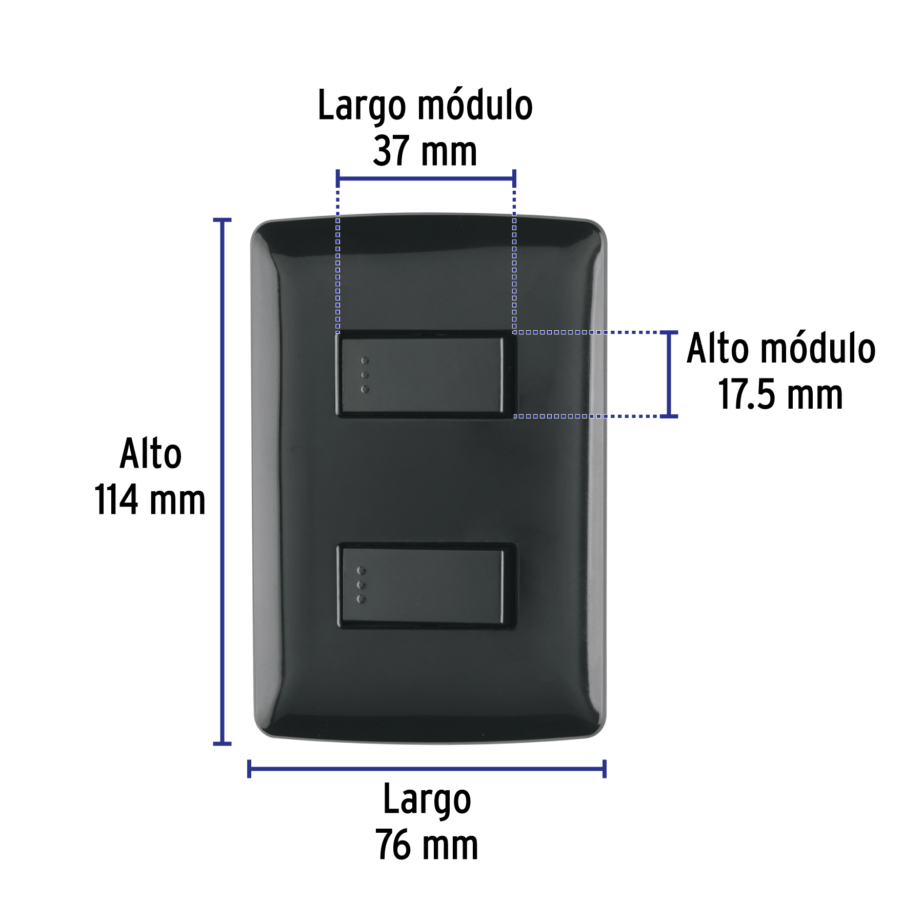 Placa armada, 2 interruptores sencillos,negro,línea Italiana - Imagen 4