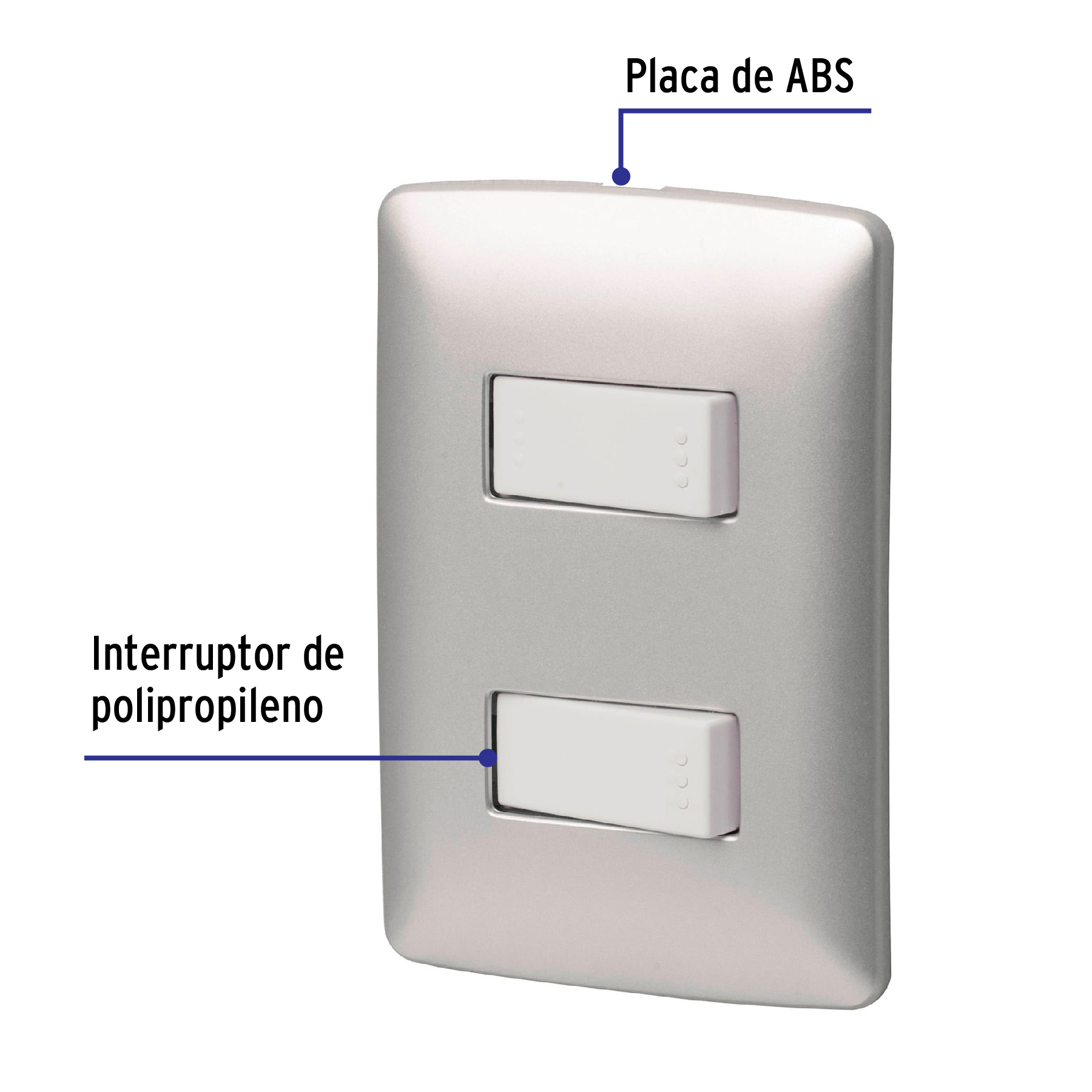 Placa armada 2 interruptores sencillos plata, línea Italiana - Imagen 3