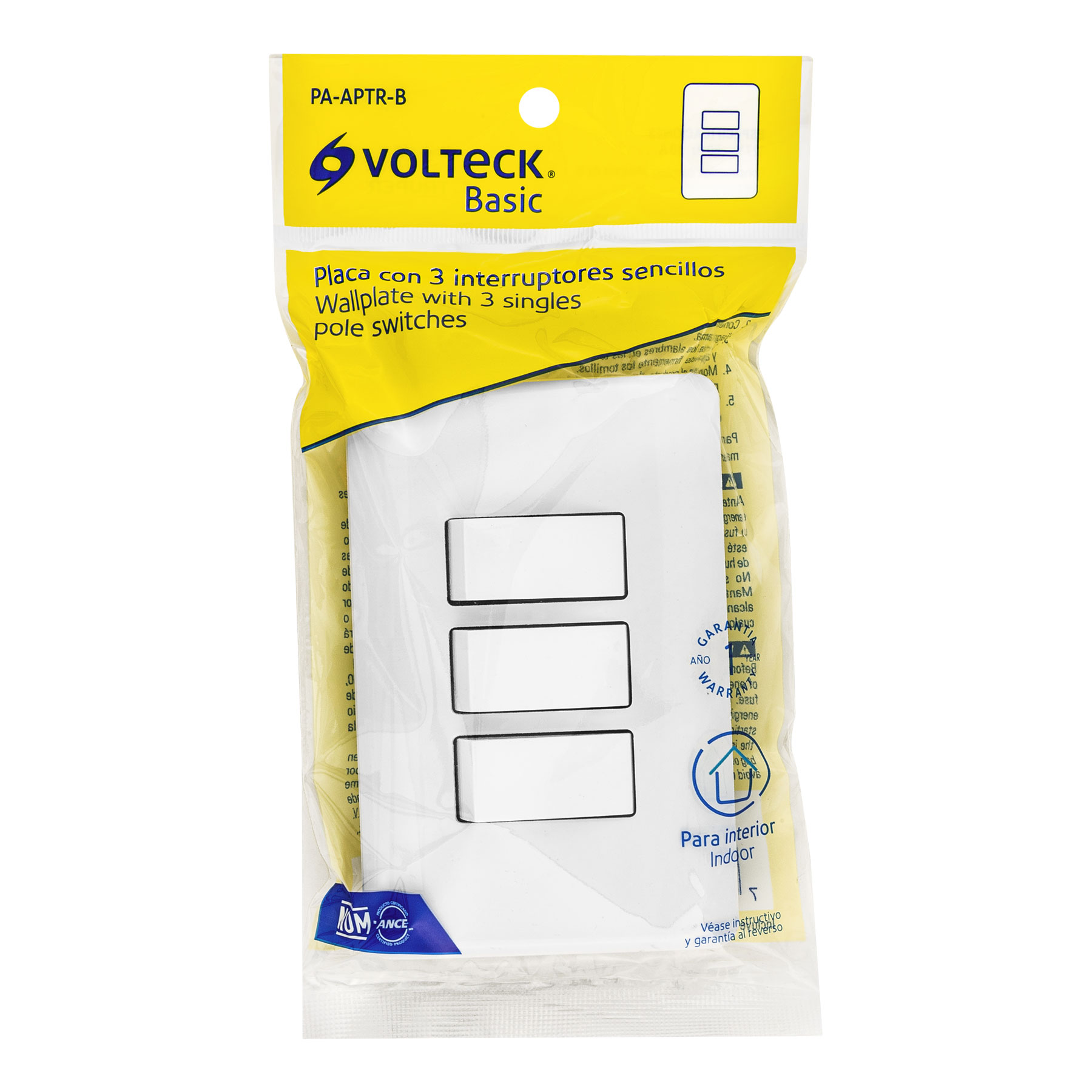 Placa armada con 3 interruptores sencillos, VOLTECK BASIC - Imagen 6