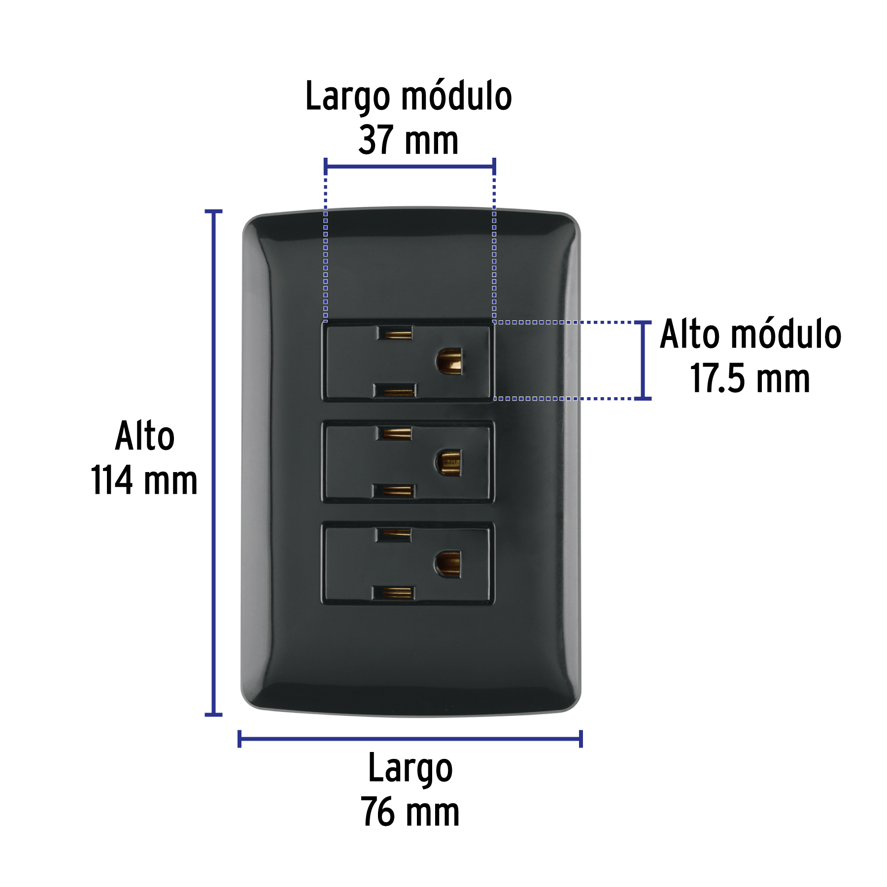 Placa armada 3 contactos aterrizados, negro, línea Italiana - Imagen 4