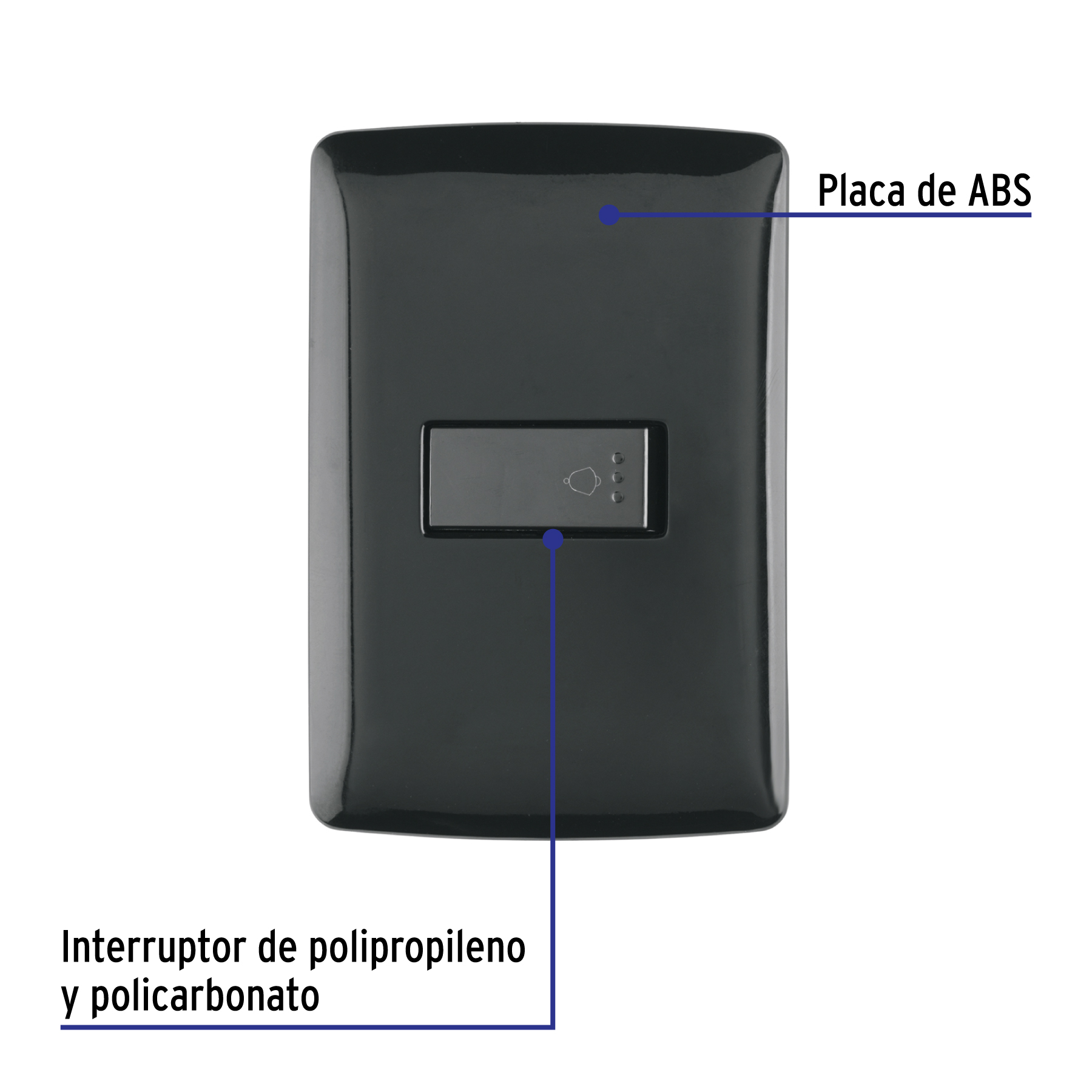 Placa armada con timbre, negro, línea Italiana, VOLTECK - Imagen 3