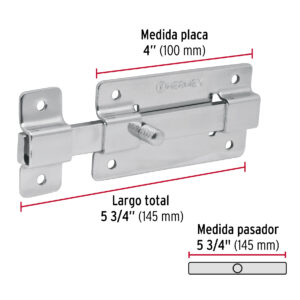 Pasador de barra plana 4' acabado cromo, HERMEX - Imagen 4