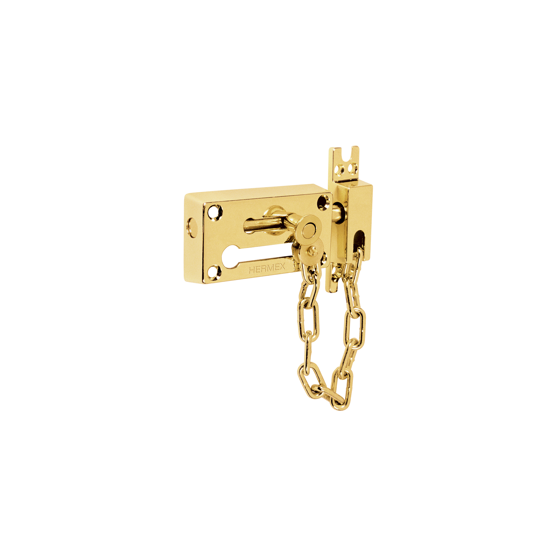 Pasador con cadena para puerta, acabado latón, HERMEX - Imagen 2