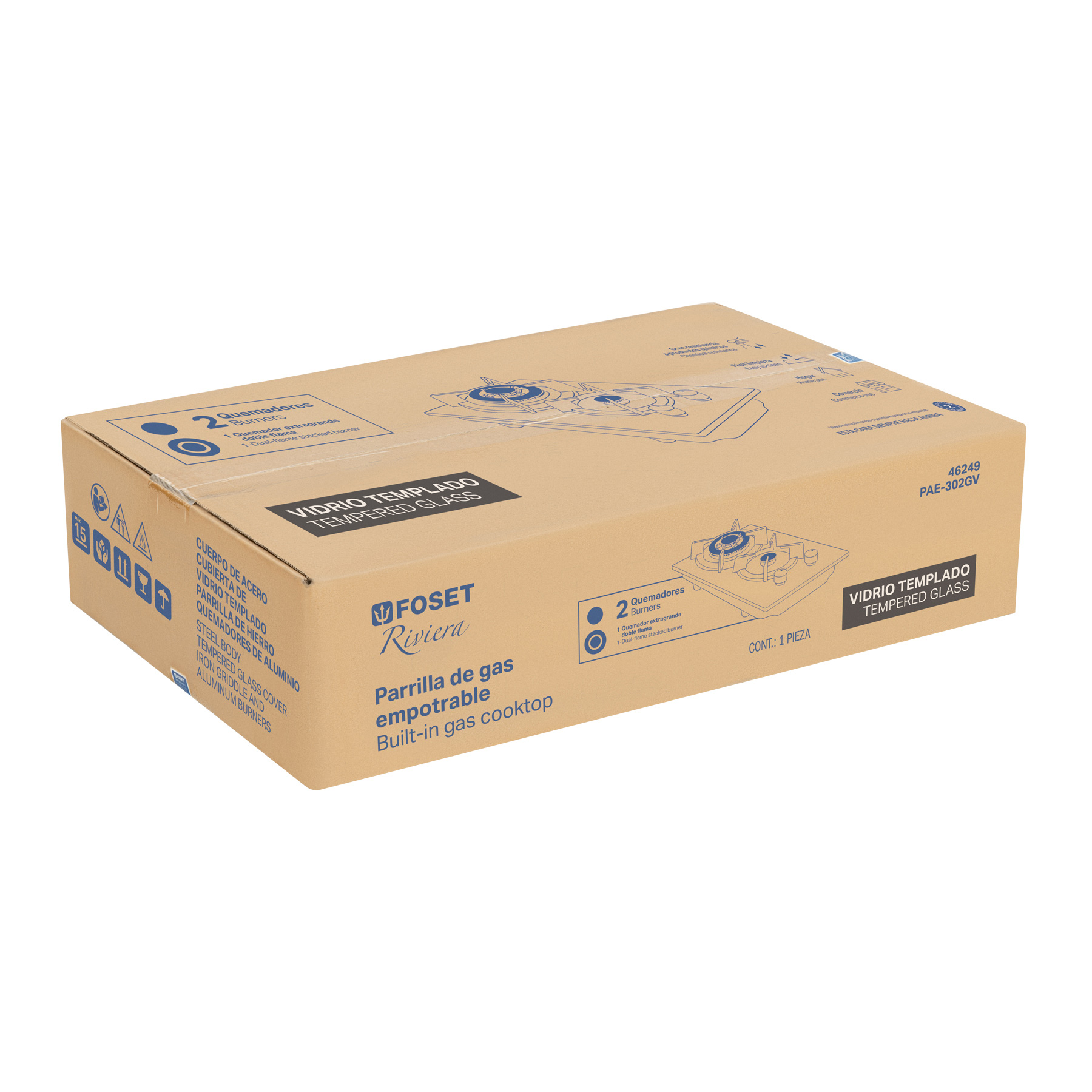 Parrilla gas empotrable 30cm, 2 quem, vidrio negro, RIVIERA - Imagen 6