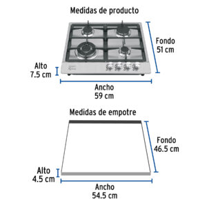 Parrilla gas empotrable 60cm, 4 quem, acero inox, RIVIERA - Imagen 4