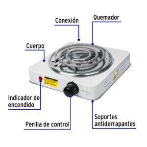 Parrilla eléctrica 1 quemador en espiral, blanca, BASIC - Imagen 3