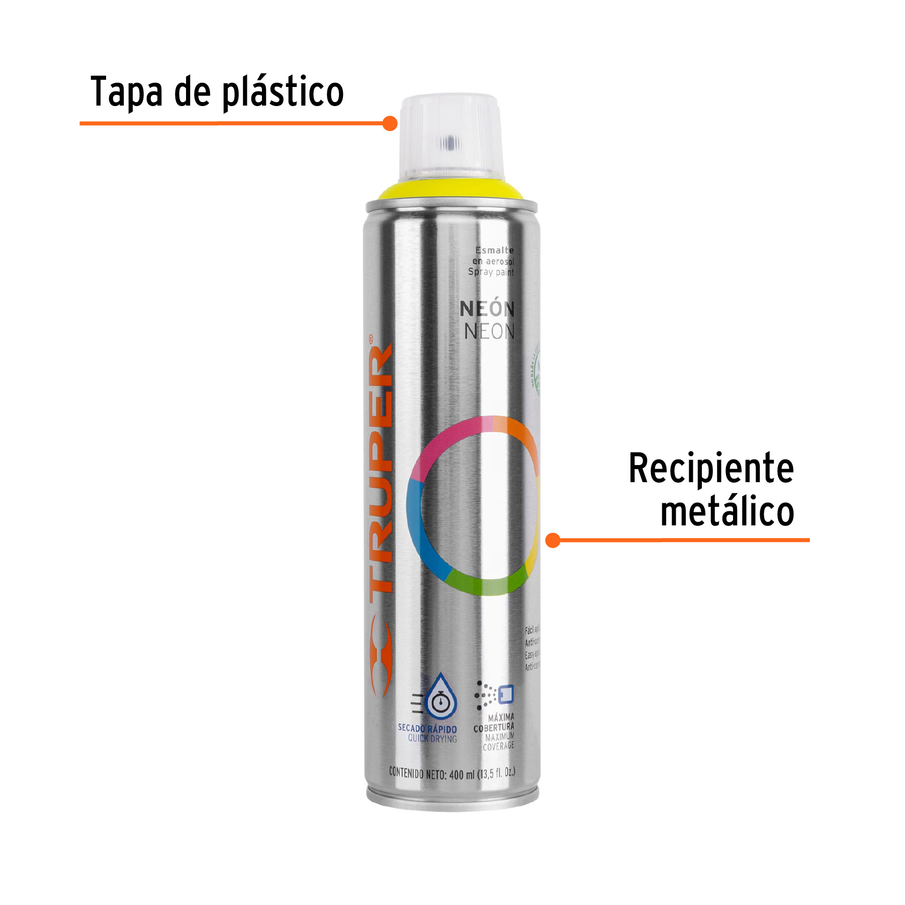 Pintura en aerosol, amarillo neón, bote esbelto, 400 ml - Imagen 4