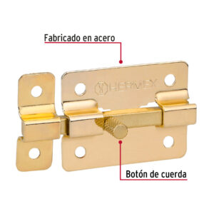 Pasador de barra plana 2' acabado latón, HERMEX - Imagen 3