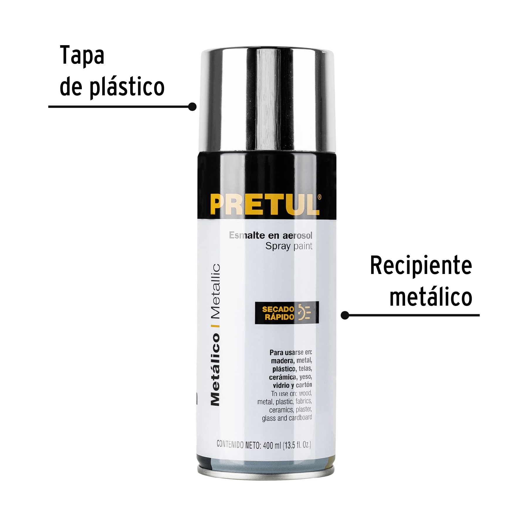 Pintura en aerosol metálica, cromo, 400 ml, PRETUL - Imagen 3