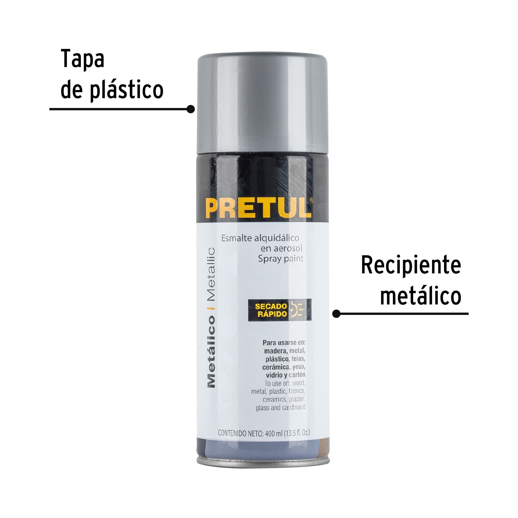Pintura en aerosol metálica, plata ,400 ml, PRETUL - Imagen 4